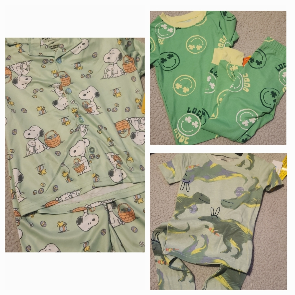 Brand New, Toddler Snoopy Dinosaur Easter & Soft St. Patrick's Day Pajama Set